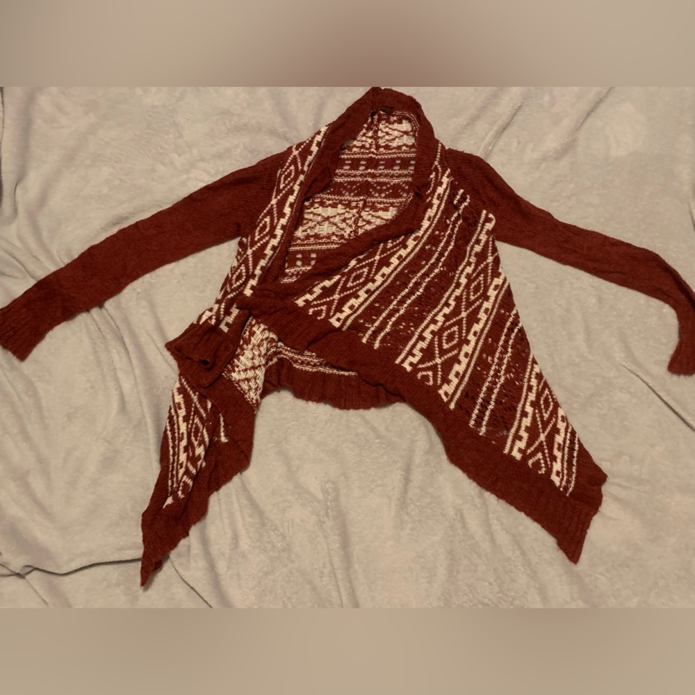 Red and white cardigan